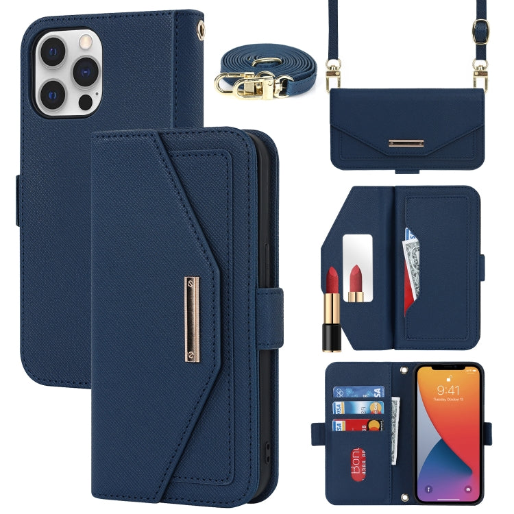 Custodia per telefono in pelle con cordino a trama incrociata, For iPhone 13 Pro Max, For iPhone 13 Pro, For iPhone 13 mini, For iPhone 12 Pro Max