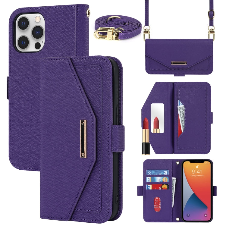 Custodia per telefono in pelle con cordino a trama incrociata, For iPhone 13 Pro Max, For iPhone 13 Pro, For iPhone 13 mini, For iPhone 12 Pro Max