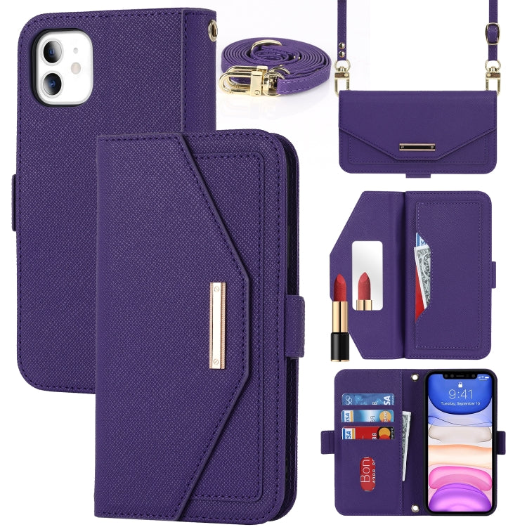 Custodia per telefono in pelle con cordino a trama incrociata, For iPhone 8 Plus / 7 Plus, For iPhone 13, For iPhone 11, For iPhone XR, For iPhone SE 2022 / SE 2020 / 8 / 7