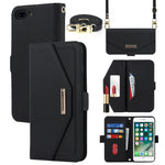 Custodia per telefono in pelle con cordino a trama incrociata, For iPhone 8 Plus / 7 Plus, For iPhone 13, For iPhone 11, For iPhone XR, For iPhone SE 2022 / SE 2020 / 8 / 7