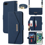 Custodia per telefono in pelle con cordino a trama incrociata, For iPhone 8 Plus / 7 Plus, For iPhone 13, For iPhone 11, For iPhone XR, For iPhone SE 2022 / SE 2020 / 8 / 7