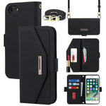 Custodia per telefono in pelle con cordino a trama incrociata, For iPhone 8 Plus / 7 Plus, For iPhone 13, For iPhone 11, For iPhone XR, For iPhone SE 2022 / SE 2020 / 8 / 7