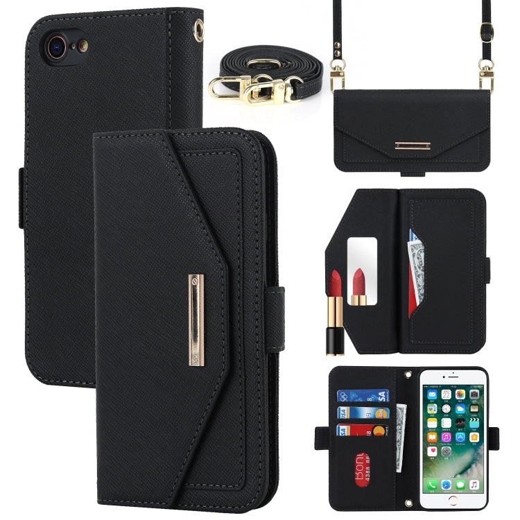Custodia per telefono in pelle con cordino a trama incrociata, For iPhone 8 Plus / 7 Plus, For iPhone 13, For iPhone 11, For iPhone XR, For iPhone SE 2022 / SE 2020 / 8 / 7