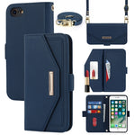 Custodia per telefono in pelle con cordino a trama incrociata, For iPhone 8 Plus / 7 Plus, For iPhone 13, For iPhone 11, For iPhone XR, For iPhone SE 2022 / SE 2020 / 8 / 7