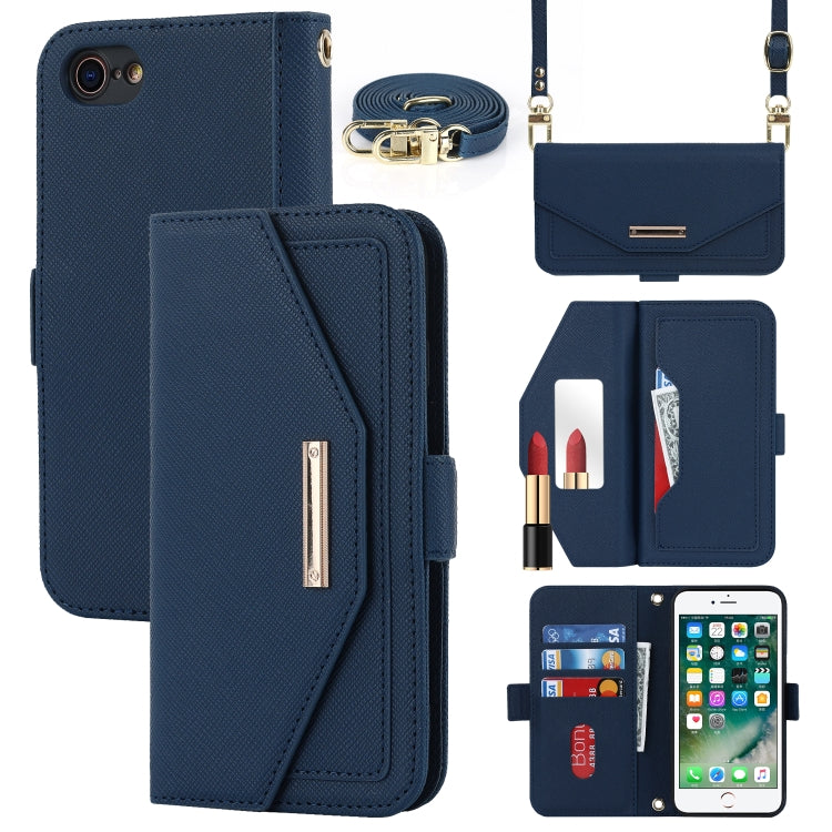 Custodia per telefono in pelle con cordino a trama incrociata, For iPhone 8 Plus / 7 Plus, For iPhone 13, For iPhone 11, For iPhone XR, For iPhone SE 2022 / SE 2020 / 8 / 7