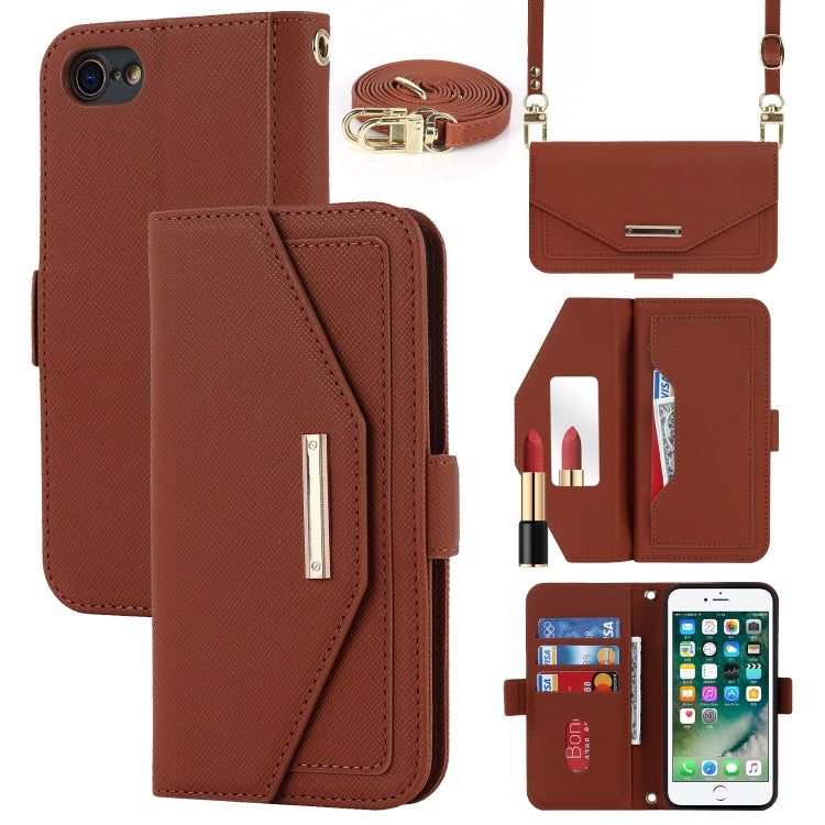 Custodia per telefono in pelle con cordino a trama incrociata, For iPhone 8 Plus / 7 Plus, For iPhone 13, For iPhone 11, For iPhone XR, For iPhone SE 2022 / SE 2020 / 8 / 7