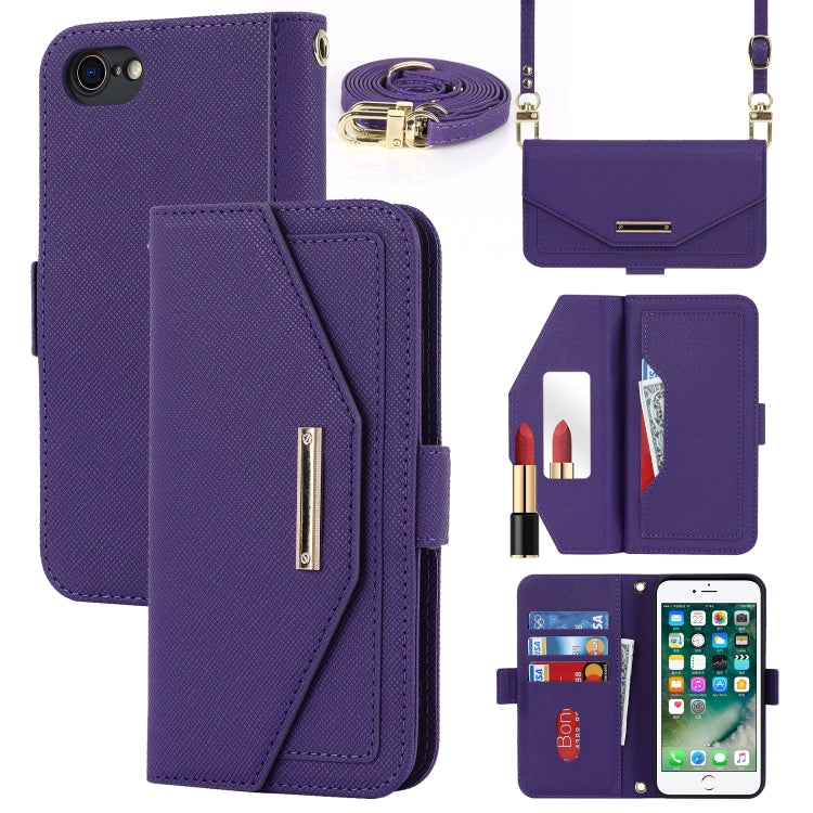 Custodia per telefono in pelle con cordino a trama incrociata, For iPhone 8 Plus / 7 Plus, For iPhone 13, For iPhone 11, For iPhone XR, For iPhone SE 2022 / SE 2020 / 8 / 7