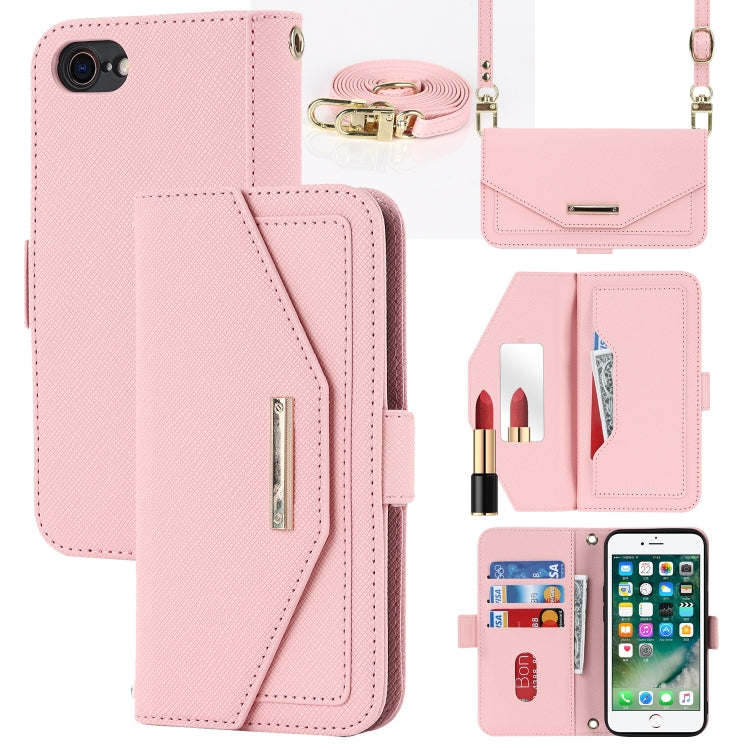 Custodia per telefono in pelle con cordino a trama incrociata, For iPhone 8 Plus / 7 Plus, For iPhone 13, For iPhone 11, For iPhone XR, For iPhone SE 2022 / SE 2020 / 8 / 7