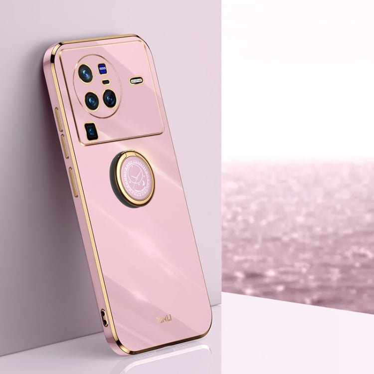 XINLI custodia per telefono in TPU elettrolitico con bordo dritto 6D con supporto per anello, For vivo X80 Pro, For vivo X90 5G, For vivo X90 Pro 5G