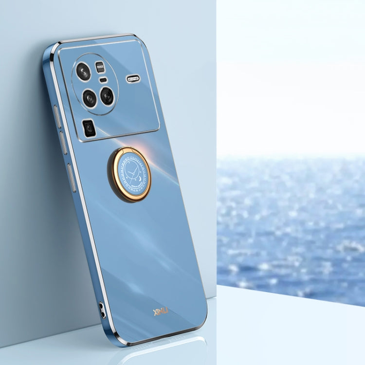 XINLI custodia per telefono in TPU elettrolitico con bordo dritto 6D con supporto per anello, For vivo X80 Pro, For vivo X90 5G, For vivo X90 Pro 5G