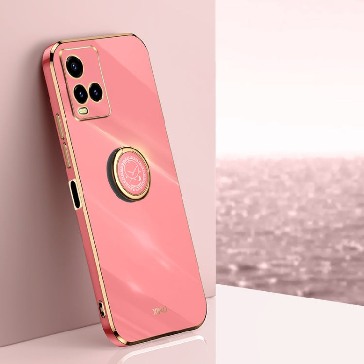 XINLI custodia per telefono in TPU elettrolitico con bordo dritto 6D con supporto per anello, For vivo Y33s Global, For vivo Y35 4G, For vivo Y55s 5G