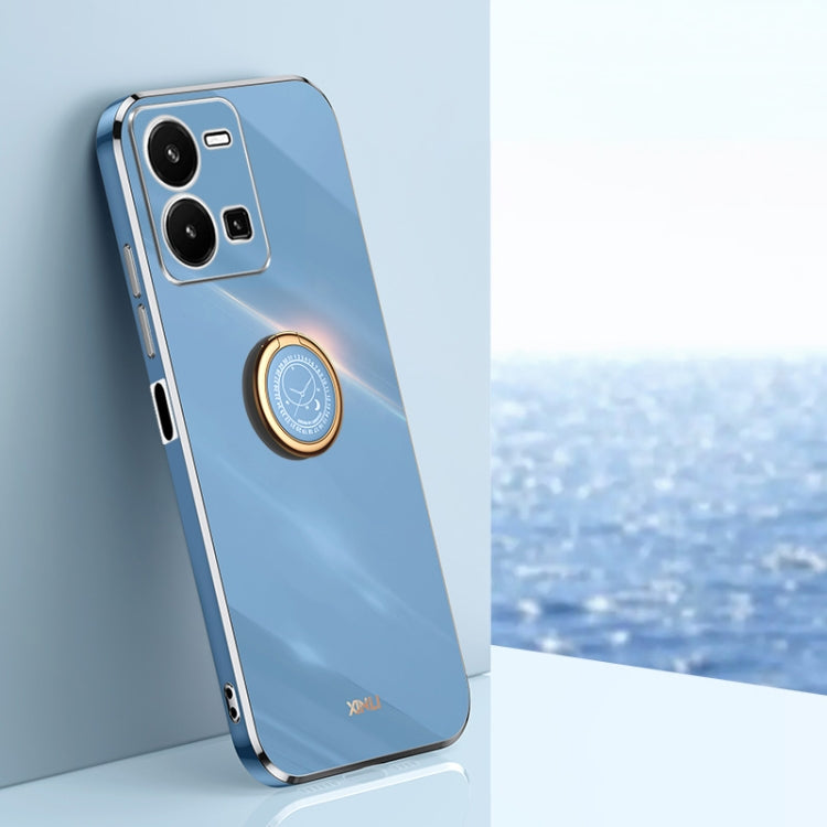 XINLI custodia per telefono in TPU elettrolitico con bordo dritto 6D con supporto per anello, For vivo Y33s Global, For vivo Y35 4G, For vivo Y55s 5G