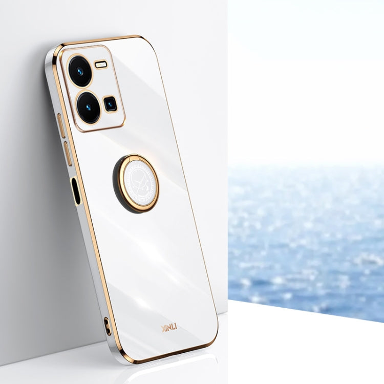 XINLI custodia per telefono in TPU elettrolitico con bordo dritto 6D con supporto per anello, For vivo Y33s Global, For vivo Y35 4G, For vivo Y55s 5G