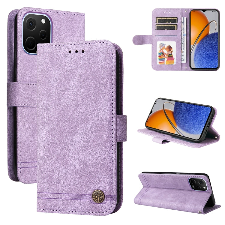 Custodia per telefono in pelle con bottone in metallo con albero della vita Skin Feel, For Huawei nova Y61, For Realme 10 4G Global, For Realme 10 Pro 5G, For Realme 10 Pro+ 5G