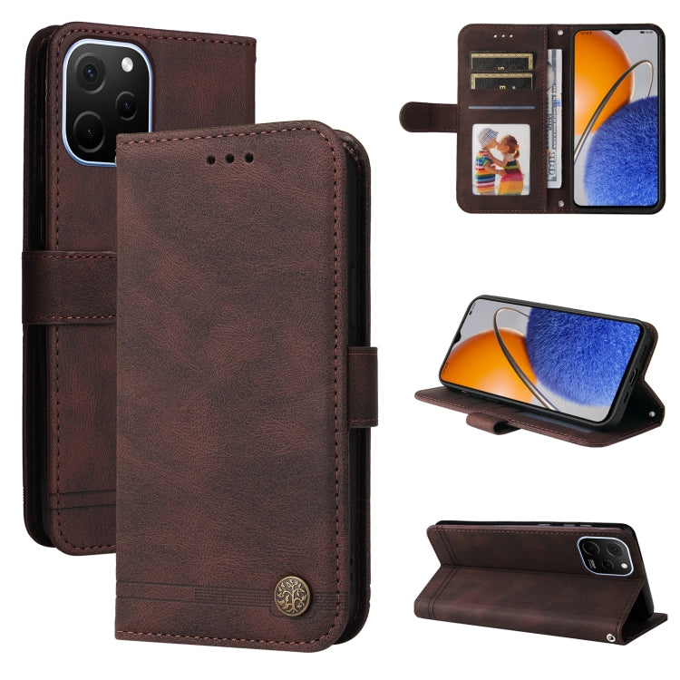 Custodia per telefono in pelle con bottone in metallo con albero della vita Skin Feel, For Huawei nova Y61, For Realme 10 4G Global, For Realme 10 Pro 5G, For Realme 10 Pro+ 5G