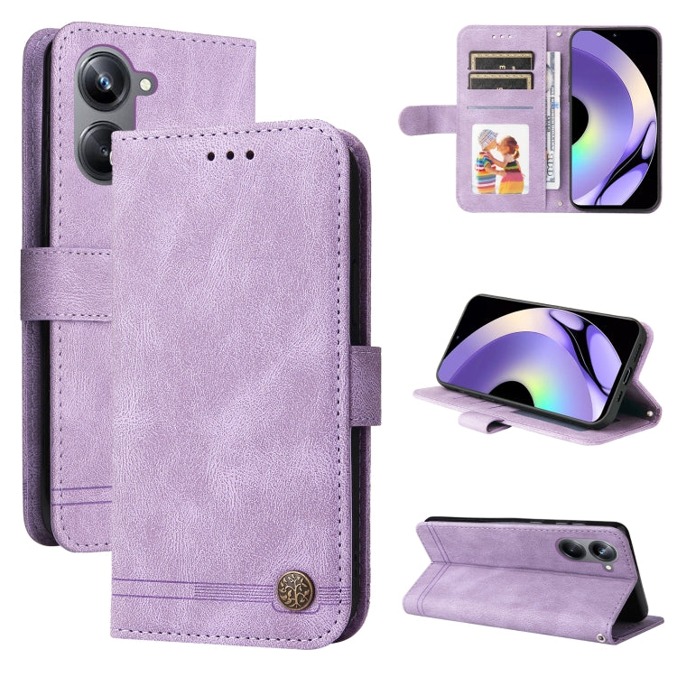 Custodia per telefono in pelle con bottone in metallo con albero della vita Skin Feel, For Huawei nova Y61, For Realme 10 4G Global, For Realme 10 Pro 5G, For Realme 10 Pro+ 5G