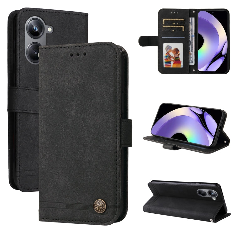 Custodia per telefono in pelle con bottone in metallo con albero della vita Skin Feel, For Huawei nova Y61, For Realme 10 4G Global, For Realme 10 Pro 5G, For Realme 10 Pro+ 5G