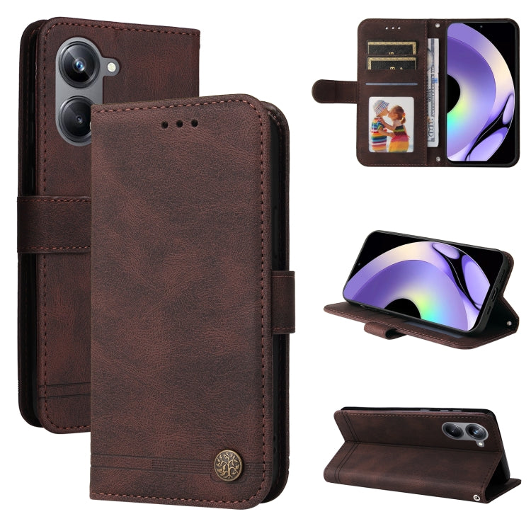 Custodia per telefono in pelle con bottone in metallo con albero della vita Skin Feel, For Huawei nova Y61, For Realme 10 4G Global, For Realme 10 Pro 5G, For Realme 10 Pro+ 5G