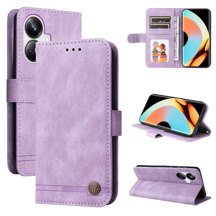 Custodia per telefono in pelle con bottone in metallo con albero della vita Skin Feel, For Huawei nova Y61, For Realme 10 4G Global, For Realme 10 Pro 5G, For Realme 10 Pro+ 5G