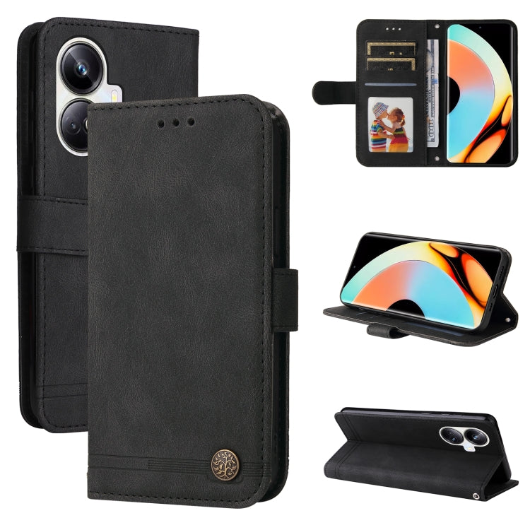 Custodia per telefono in pelle con bottone in metallo con albero della vita Skin Feel, For Huawei nova Y61, For Realme 10 4G Global, For Realme 10 Pro 5G, For Realme 10 Pro+ 5G