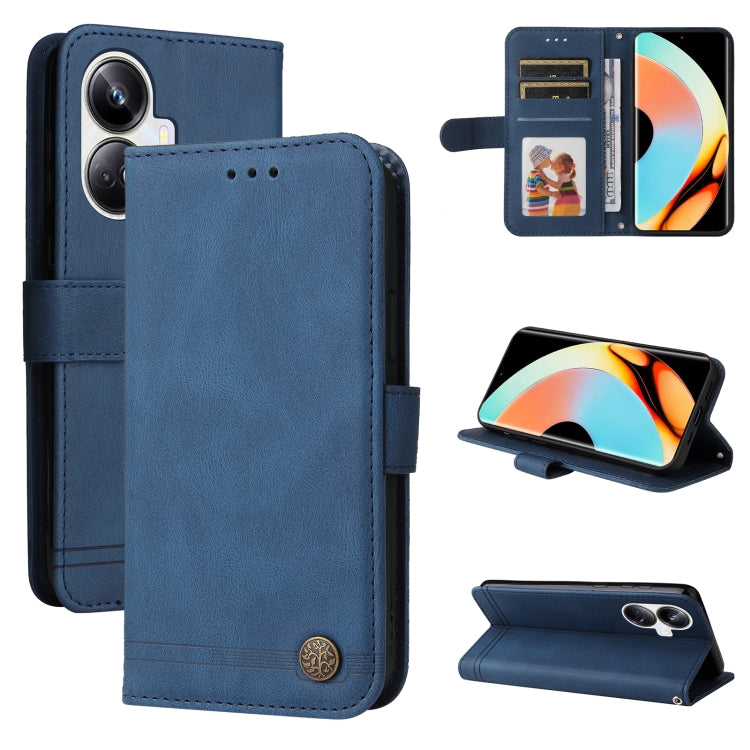 Custodia per telefono in pelle con bottone in metallo con albero della vita Skin Feel, For Huawei nova Y61, For Realme 10 4G Global, For Realme 10 Pro 5G, For Realme 10 Pro+ 5G