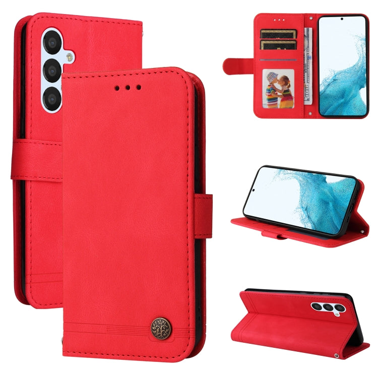 Custodia per telefono in pelle con bottone in metallo con albero della vita Skin Feel, For Samsung Galaxy A04e, For Samsung Galaxy A34 5G