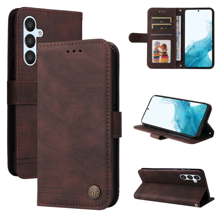 Custodia per telefono in pelle con bottone in metallo con albero della vita Skin Feel, For Samsung Galaxy A04e, For Samsung Galaxy A34 5G