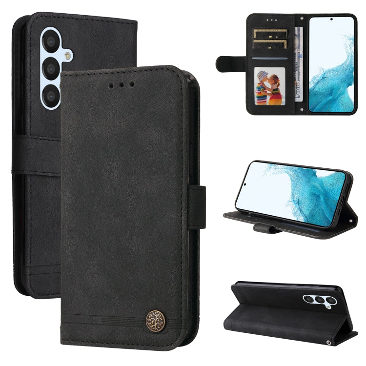 Custodia per telefono in pelle con bottone in metallo con albero della vita Skin Feel, For Samsung Galaxy A04e, For Samsung Galaxy A34 5G