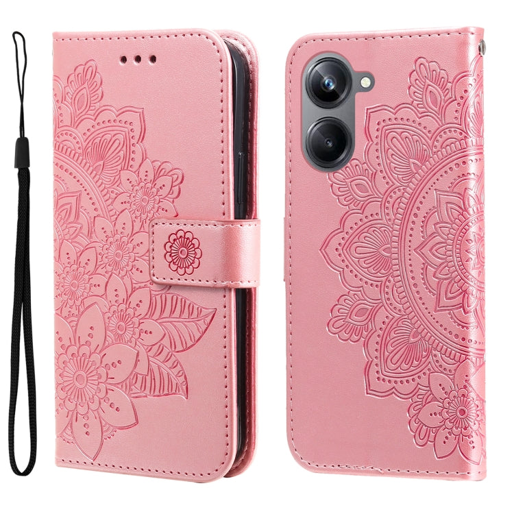 Custodia per telefono in pelle goffrata con fiori a 7 petali, For Huawei nova Y61, For Realme 10 4G Global, For Realme 10 Pro 5G, For Realme 10 Pro+ 5G