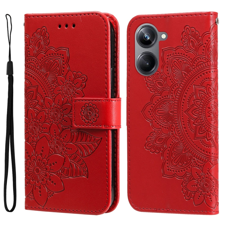 Custodia per telefono in pelle goffrata con fiori a 7 petali, For Huawei nova Y61, For Realme 10 4G Global, For Realme 10 Pro 5G, For Realme 10 Pro+ 5G