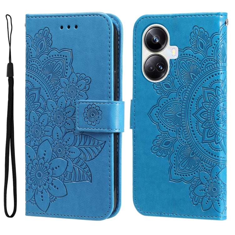 Custodia per telefono in pelle goffrata con fiori a 7 petali, For Huawei nova Y61, For Realme 10 4G Global, For Realme 10 Pro 5G, For Realme 10 Pro+ 5G