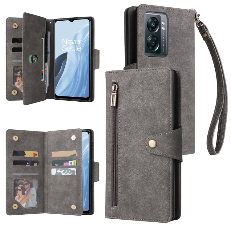 Rivetto Fibbia 9 carte Custodia per telefono in pelle a tre pieghe, For Samsung Galaxy A22e 5G, For Samsung Galaxy A14 5G, For OnePlus N300