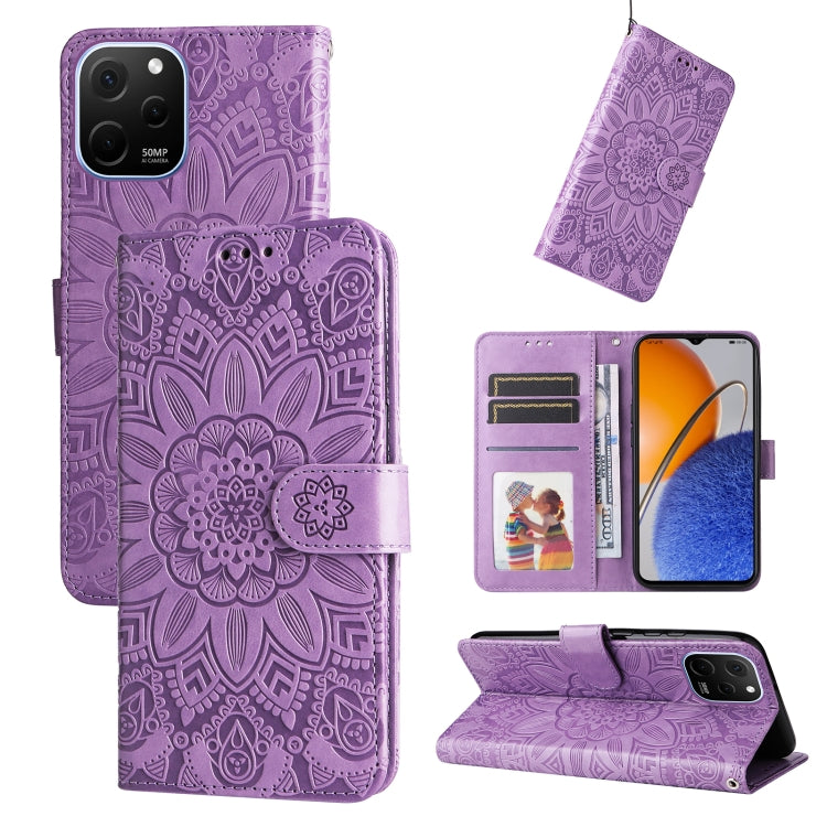Custodia per telefono in pelle di girasole goffrata, For Huawei nova Y61, For Realme 10 4G Global, For Realme 10 Pro 5G, For Realme 10 Pro+ 5G
