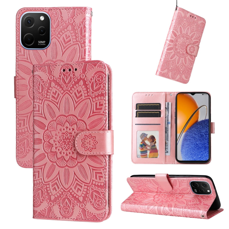 Custodia per telefono in pelle di girasole goffrata, For Huawei nova Y61, For Realme 10 4G Global, For Realme 10 Pro 5G, For Realme 10 Pro+ 5G