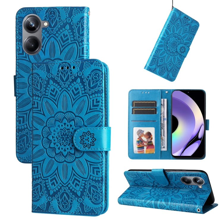 Custodia per telefono in pelle di girasole goffrata, For Huawei nova Y61, For Realme 10 4G Global, For Realme 10 Pro 5G, For Realme 10 Pro+ 5G