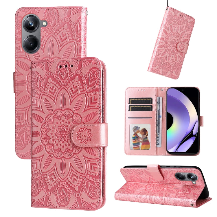 Custodia per telefono in pelle di girasole goffrata, For Huawei nova Y61, For Realme 10 4G Global, For Realme 10 Pro 5G, For Realme 10 Pro+ 5G