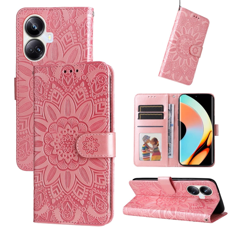Custodia per telefono in pelle di girasole goffrata, For Huawei nova Y61, For Realme 10 4G Global, For Realme 10 Pro 5G, For Realme 10 Pro+ 5G