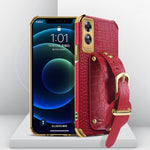 Custodia in pelle con motivo coccodrillo in TPU elettrolitico con cinturino da polso, For OPPO A17, For Realme C21Y, For Realme C33, For OPPO Reno8 Pro+