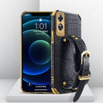 Custodia in pelle con motivo coccodrillo in TPU elettrolitico con cinturino da polso, For OPPO A17, For Realme C21Y, For Realme C33, For OPPO Reno8 Pro+