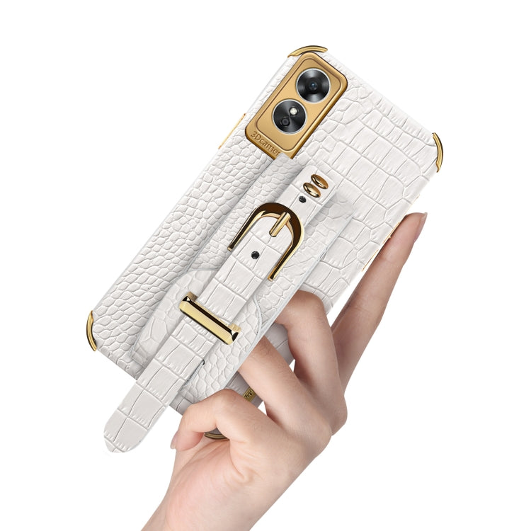Custodia in pelle con motivo coccodrillo in TPU elettrolitico con cinturino da polso, For OPPO A17, For Realme C21Y, For Realme C33, For OPPO Reno8 Pro+