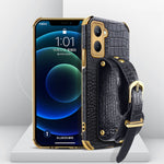 Custodia in pelle con motivo coccodrillo in TPU elettrolitico con cinturino da polso, For OPPO A17, For Realme C21Y, For Realme C33, For OPPO Reno8 Pro+
