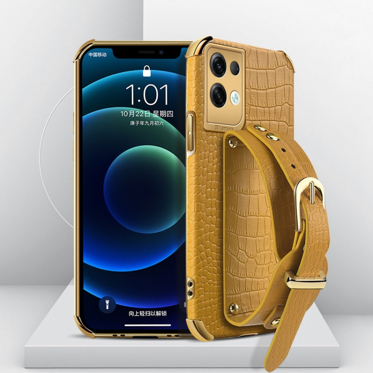 Custodia in pelle con motivo coccodrillo in TPU elettrolitico con cinturino da polso, For OPPO A17, For Realme C21Y, For Realme C33, For OPPO Reno8 Pro+