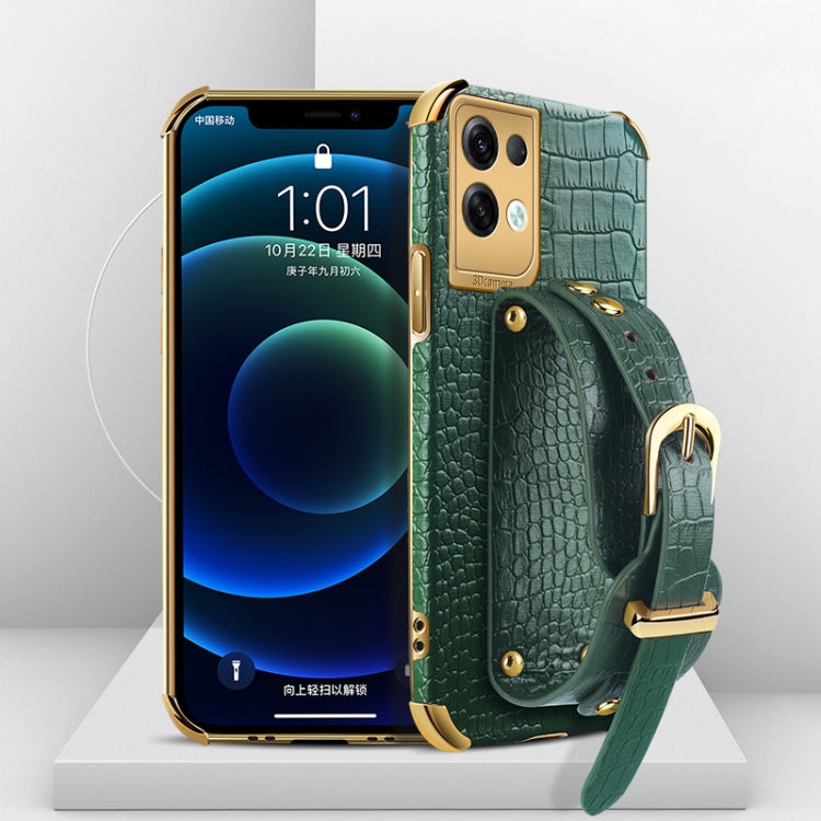 Custodia in pelle con motivo coccodrillo in TPU elettrolitico con cinturino da polso, For OPPO A17, For Realme C21Y, For Realme C33, For OPPO Reno8 Pro+