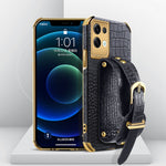 Custodia in pelle con motivo coccodrillo in TPU elettrolitico con cinturino da polso, For OPPO A17, For Realme C21Y, For Realme C33, For OPPO Reno8 Pro+