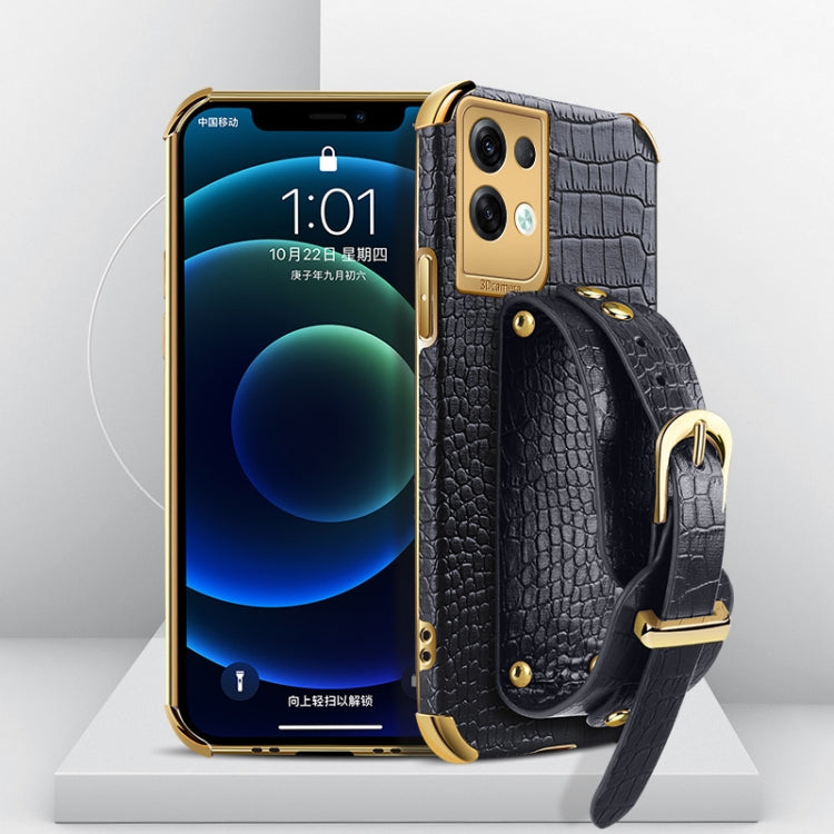 Custodia in pelle con motivo coccodrillo in TPU elettrolitico con cinturino da polso, For OPPO A17, For Realme C21Y, For Realme C33, For OPPO Reno8 Pro+