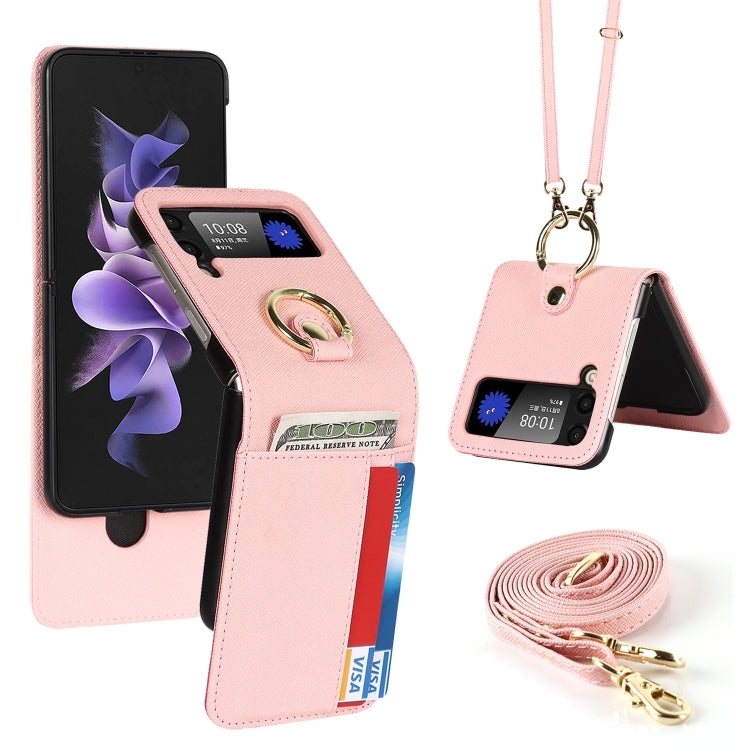 Custodia per telefono ad anello con cordino a trama incrociata, For Samsung Galaxy Z Flip4 5G