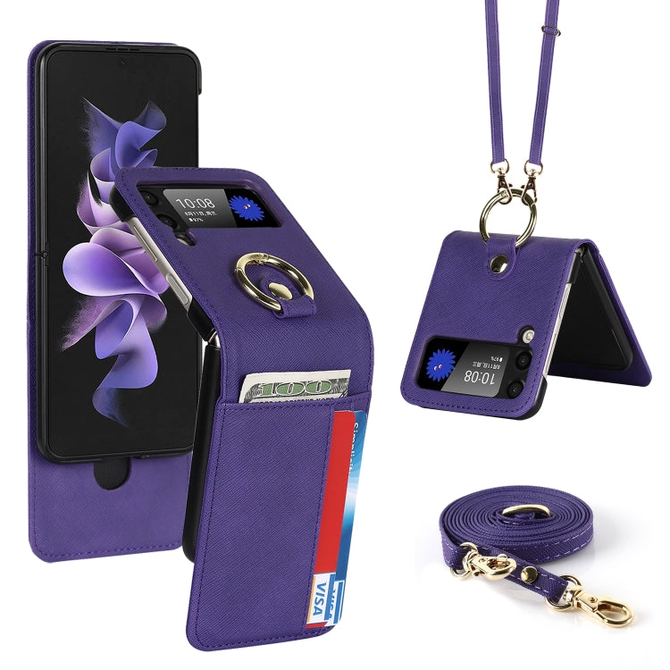 Custodia per telefono ad anello con cordino a trama incrociata, For Samsung Galaxy Z Flip4 5G