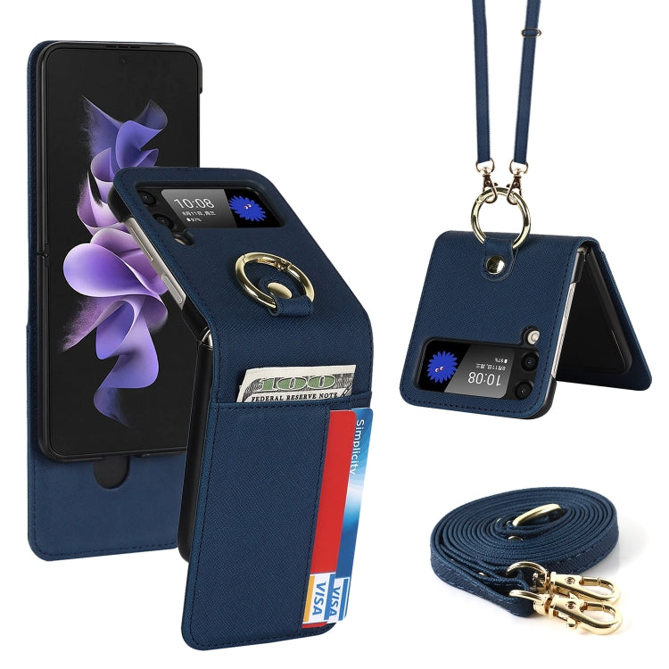 Custodia per telefono ad anello con cordino a trama incrociata, For Samsung Galaxy Z Flip4 5G