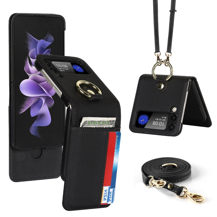 Custodia per telefono ad anello con cordino a trama incrociata, For Samsung Galaxy Z Flip4 5G