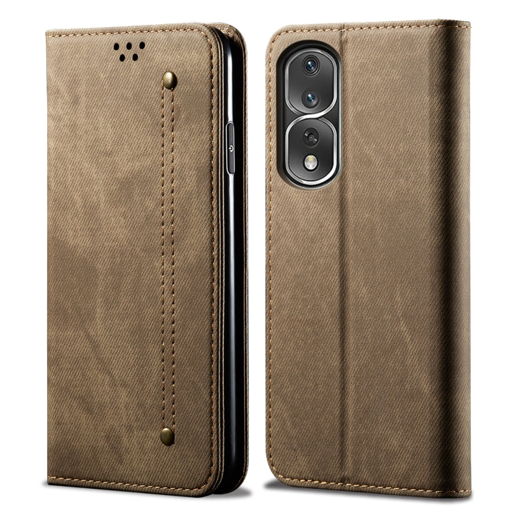 Custodia in pelle con texture denim per Honor e Samsung